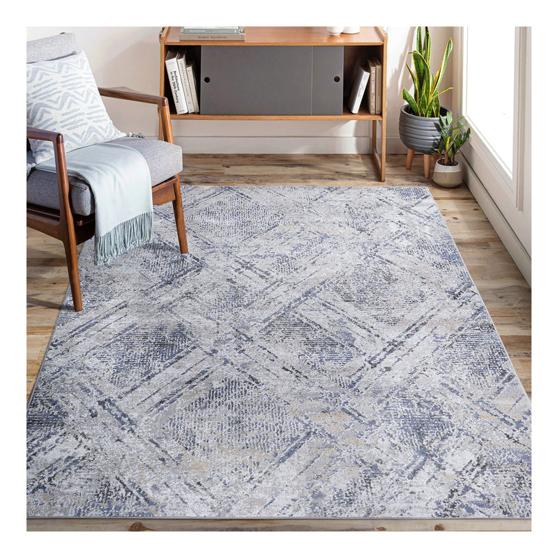 Collection 5X7 Blue/Grey /Geometric Non-Shedding Living Room Bedroom Dining Home Office Stylish and Stain Resistant Area Rug