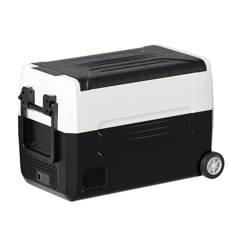 49QT(45L) Ultra-fast Cooling Car Refrigerator with Dual-compartment Independent Temperature Control & Display, -4?~68?,Portable Car Fridge with Robust Wheels & Handle For Easy Rolling, 12/24V DC, 110V/220VAC, Black/Grey