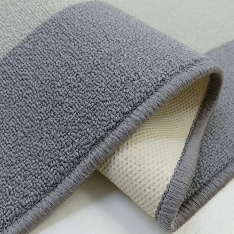 Solid Bordered Gray with Slip Resistant Backing Low Pile Rug, Runner 2'2" x 11'