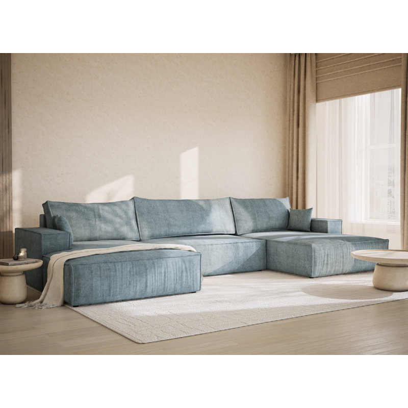 6 Seater Reclining Corner Sofa , Light Blue