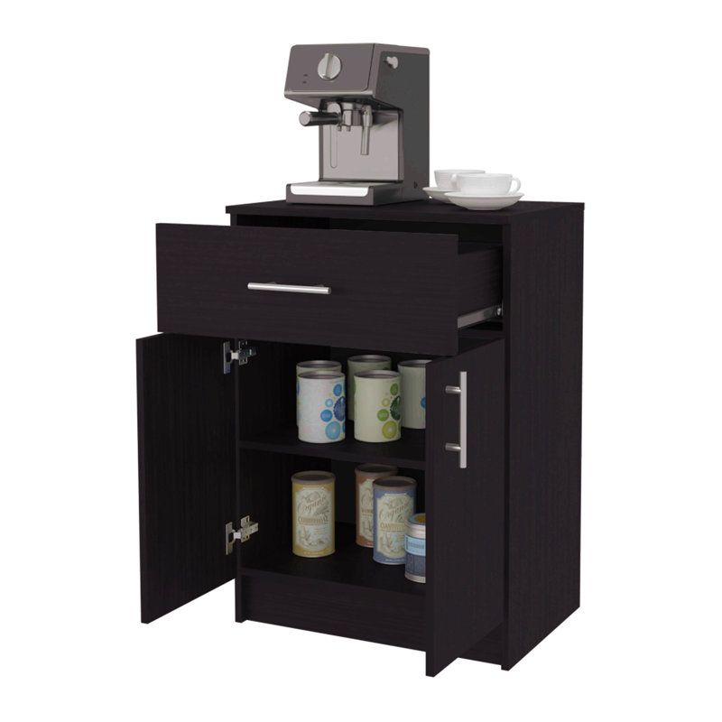 Garde-manger en mélamine Wengue avec 2 portes et 1 tiroir, Noir mat