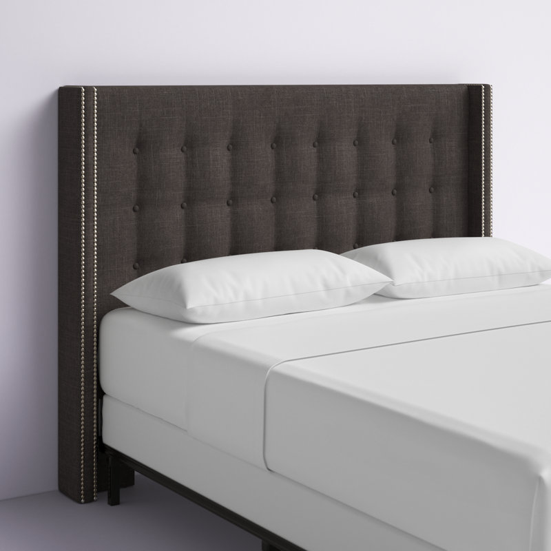 Kaster Upholstered Linen Wingback Headboard, Queen, Dark Gray