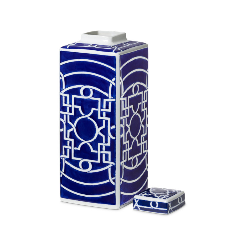 Imperial Ceramic Geometric Square Jar, Indigo, Large, Blue, 41 pieces
