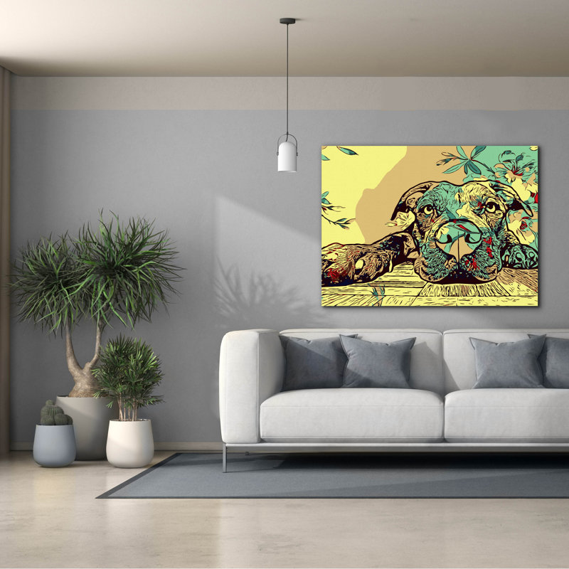 «Pitbull Love Style» par Dean Russo, art mural sur toile, H 40 po x l 54 po x P 1,5 po