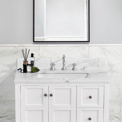 36''W X 22''D Quartz Vanity Top Single Sink With Backsplash – For Vanity Replacement, No Cabinet