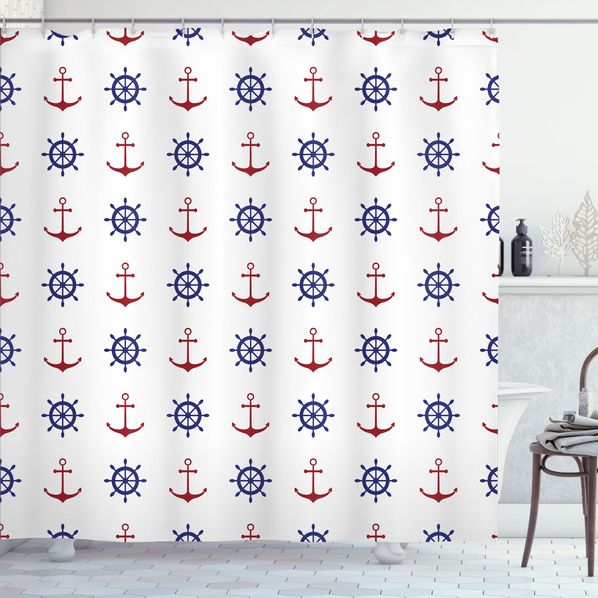 Longshore Tides Suzie Anchors and Ship Wheels Single Shower Curtain ...