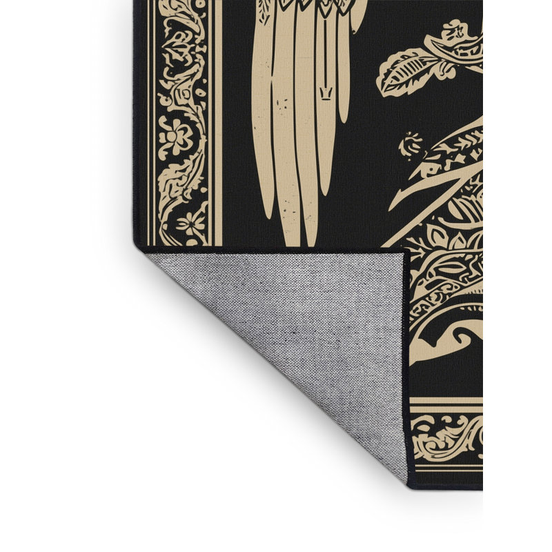 Tapis oriental classique lavable à la machine en brun - reliure noire, 6 x 9