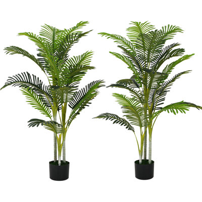 61" Artificial Tree With Pot, Of 2, Evergreen Look, No Assembly, For Interior Space Trees Long Feathered , Real - Life Leaves, Pre Potted, Easy Maintenance