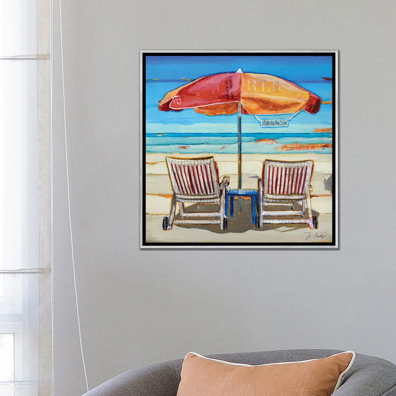 «Stylin by the Sea» par Danny Phillips - impression d'art graphique, H 26 po x l 26 po x P 1,5 po, Toile avec cadre argenté