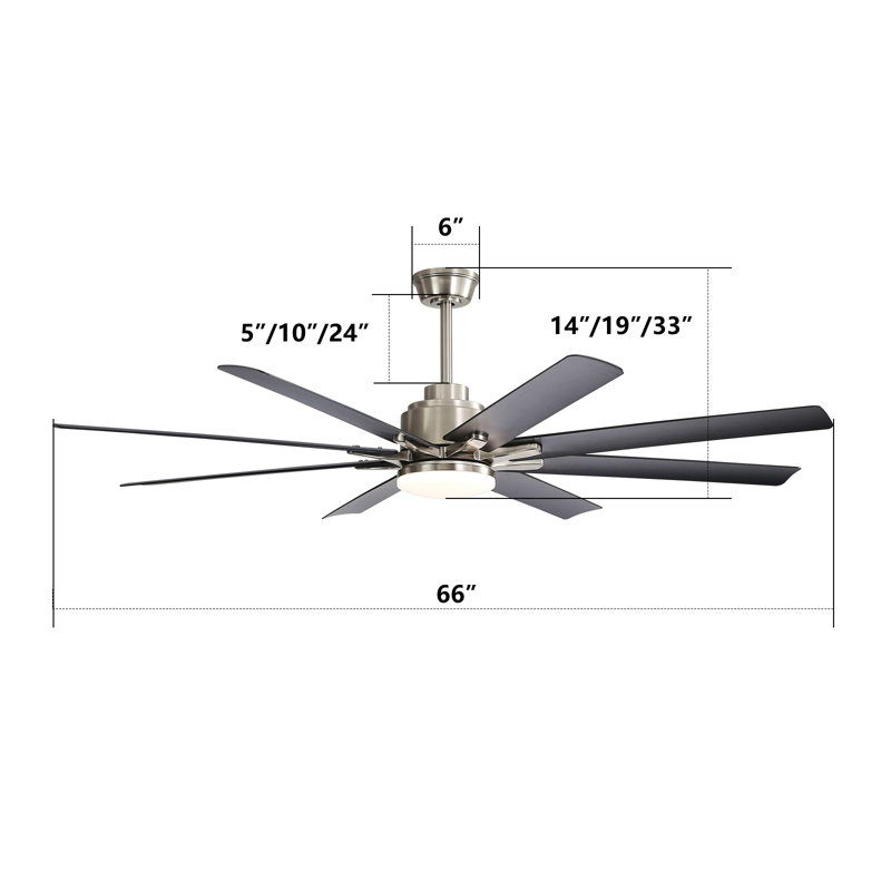 Ventilateur de plafond moderne de 66 pouces avec lumière à DEL à intensité variable et 8 pales en ABS avec télécommande et moteur à courant continu réversible pour le bureau personnel