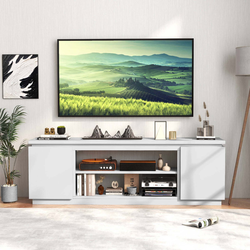 Tv Stand For Tvs Up To 80" With 3 Adjustable Shelves Used For Electric Fireplace, White