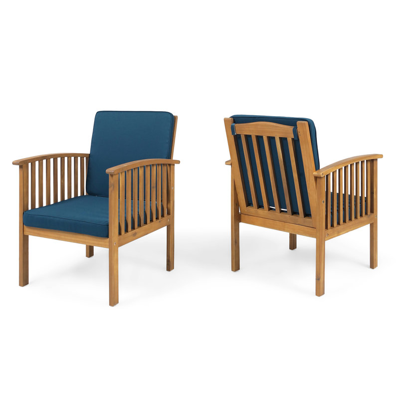 2Pcs Outdoor Wood Chairs - To Weather Changes Patio Lounge Create A Cozy Area, Blue, Brown