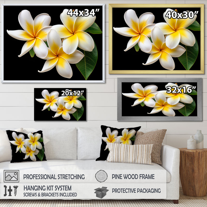 «Dreamscape Plumerias P pureté» sur toile, H 24 po x l 32 po x P 1 po, Cadre photo doré simple