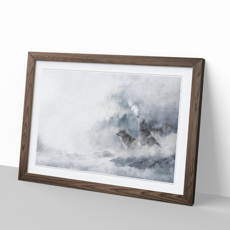 Wolves in Winter - Picture Frame Painting, 48cm H x 65cm W x 2cm D, Walnut Framed