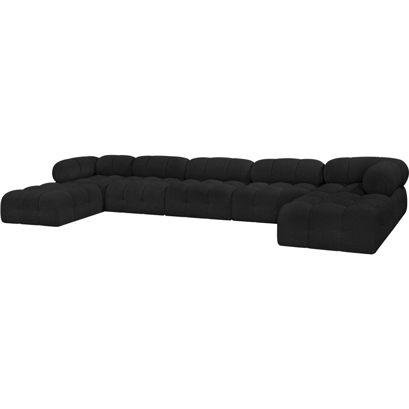 Ames 170'' Upholstered Sectional, Black Boucle Fabric