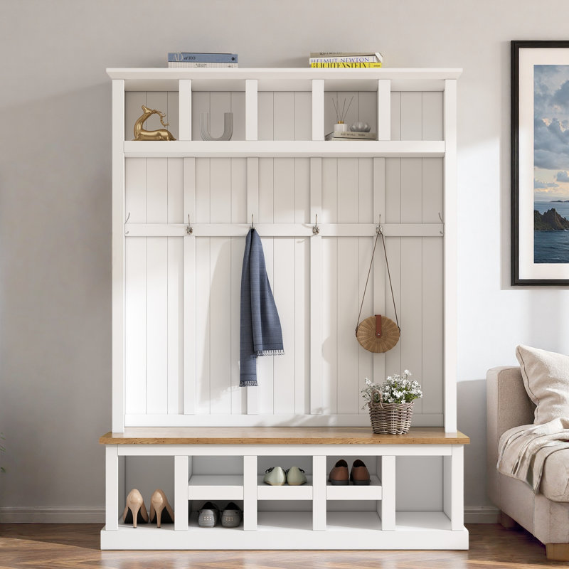 Portemanteau moderne avec banc, 13 compartiments et portemanteau Modern, Blanc