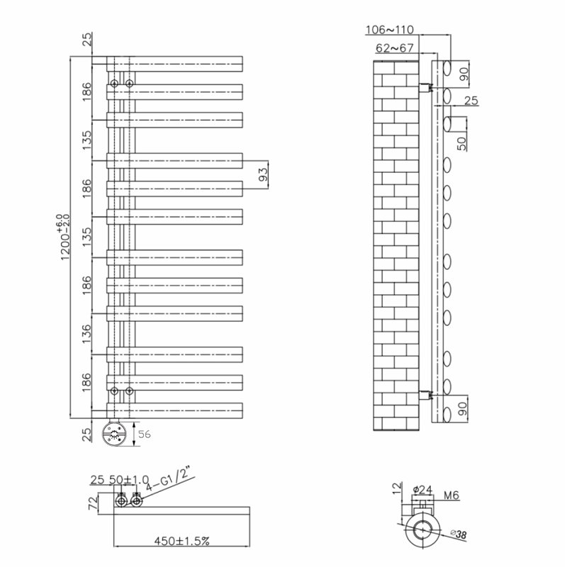Nenita Designer Towel Rail Heated Towel Rails, White
