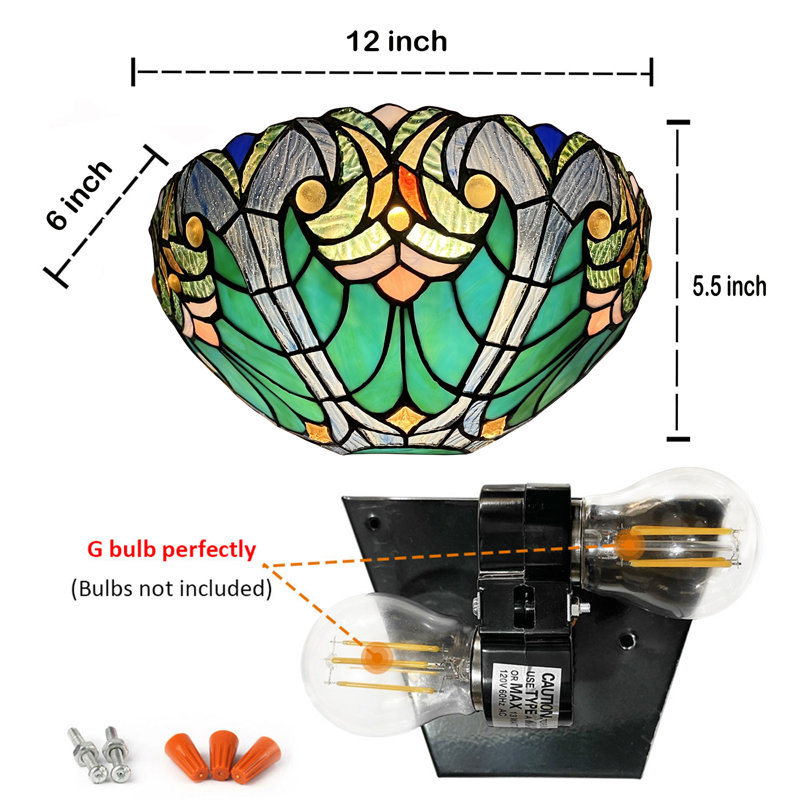 Applique murale en verre coloré de style victorien 1 lumière Tiffany