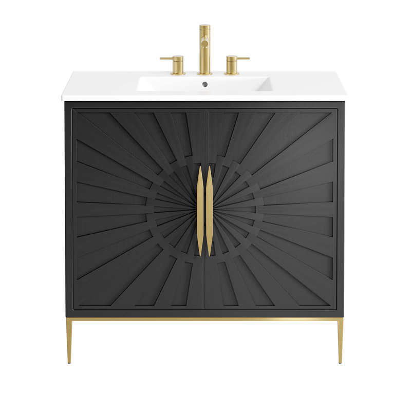 Awaken 36" White and Gold Freestanding Bathroom Vanity