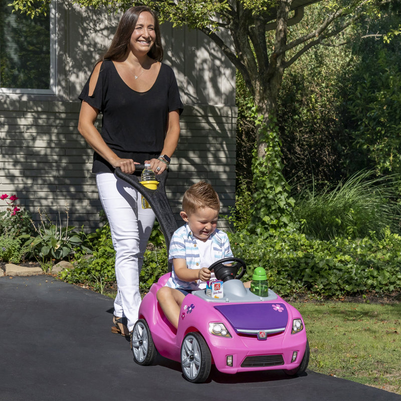 Pink Toddler Push Car with Steering Wheel and Seat Belt