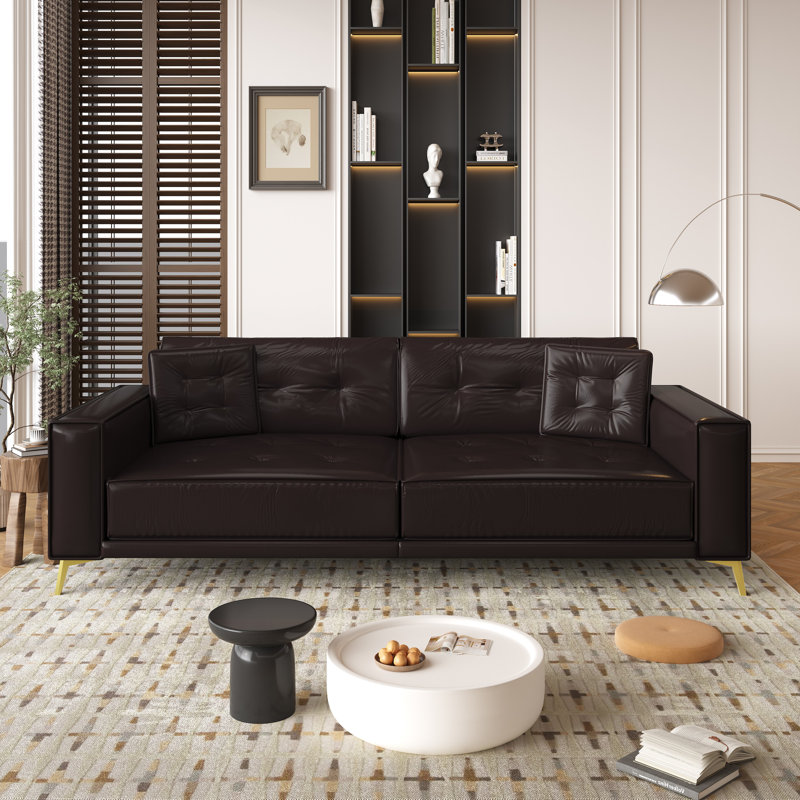 Elysiuma 3-In-1 Faux Leather Pull Out Sofa Bed,92.1" Convertible Sleeper Sofa With Square Arms, Dark Brown
