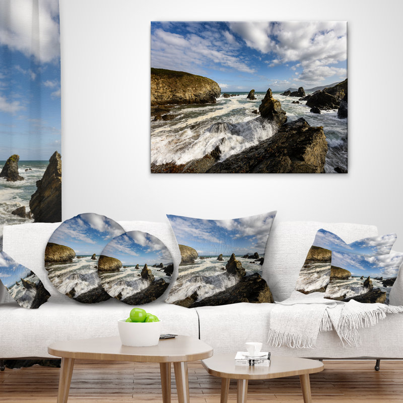 Coussin intérieur en espagne photo côte atlantique mer, H 16 po x l 16 po