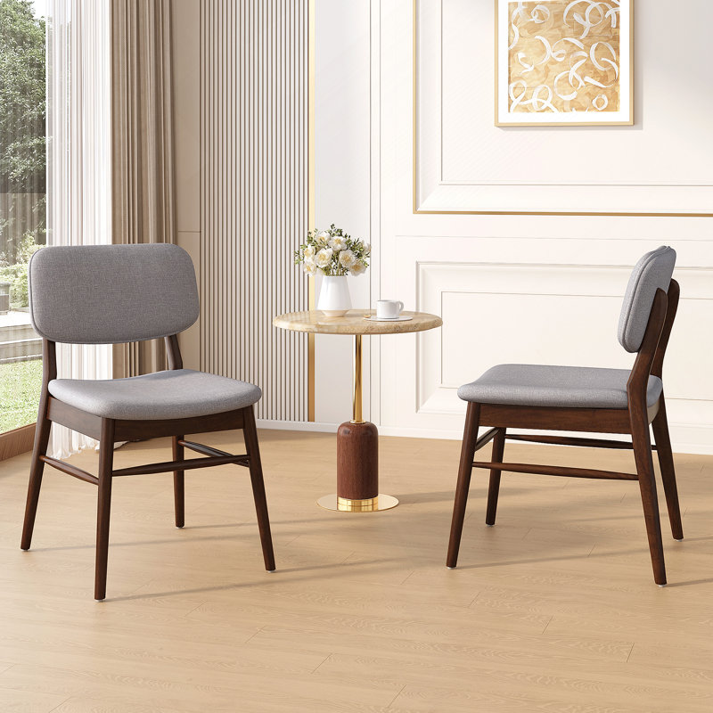 Ensemble de 2 chaises de salle à manger rembourrées Mid-Century avec structure en bois d'hévéa, noyer et gris clair, Walnut