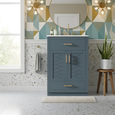 Meuble-lavabo de 24 po avec lavabo en céramique intégré et armoire de salle de bain avec tiroirs inclinés