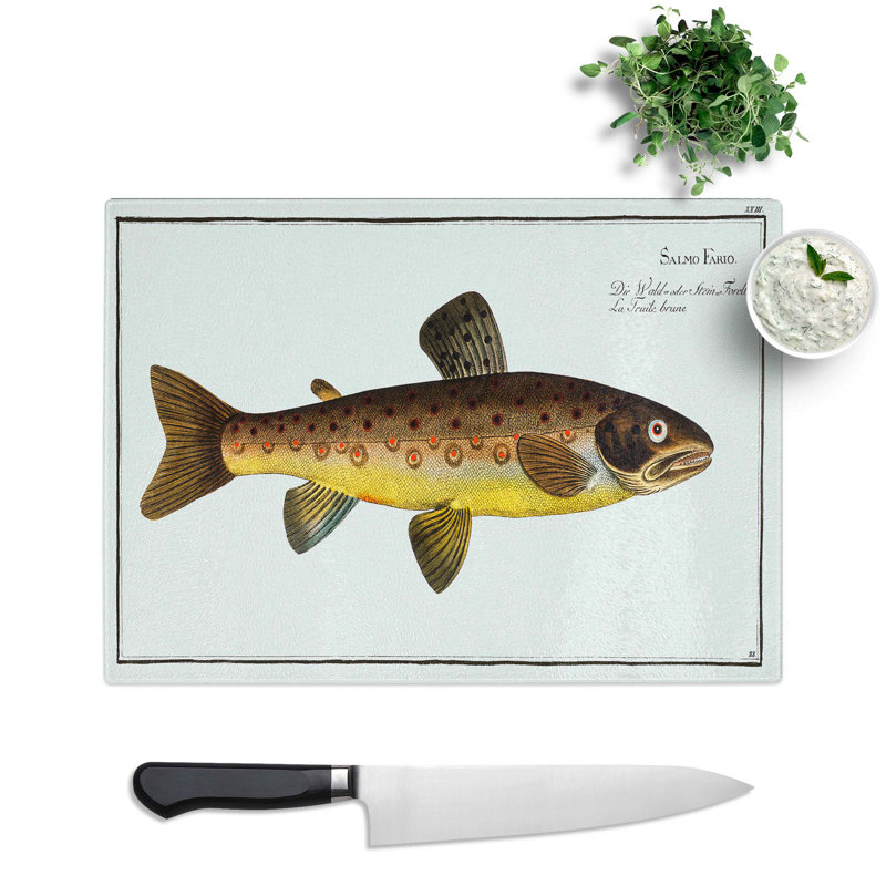 Tempered Glass the Trout Fish by M.E. Bloch Chopping Board, 28.5 cm x 20 cm