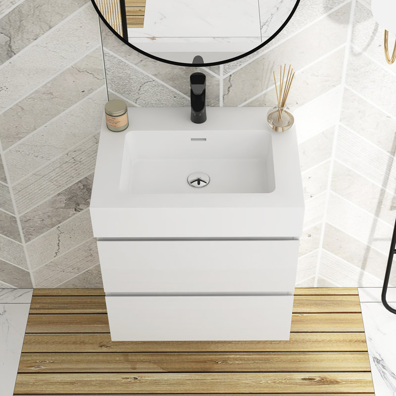 Meuble-lavabo mural simple Sherranda, H 25 po x l 36 po x P 18 po, Blanc, Blanc