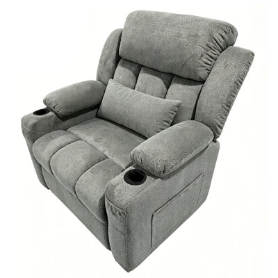 Oversized Electric Recliner Chair, Massage & Heat, 150° Recline, Silent Brushless Motor, Dual Memory, USB, Side Pockets, Chenille | Gray