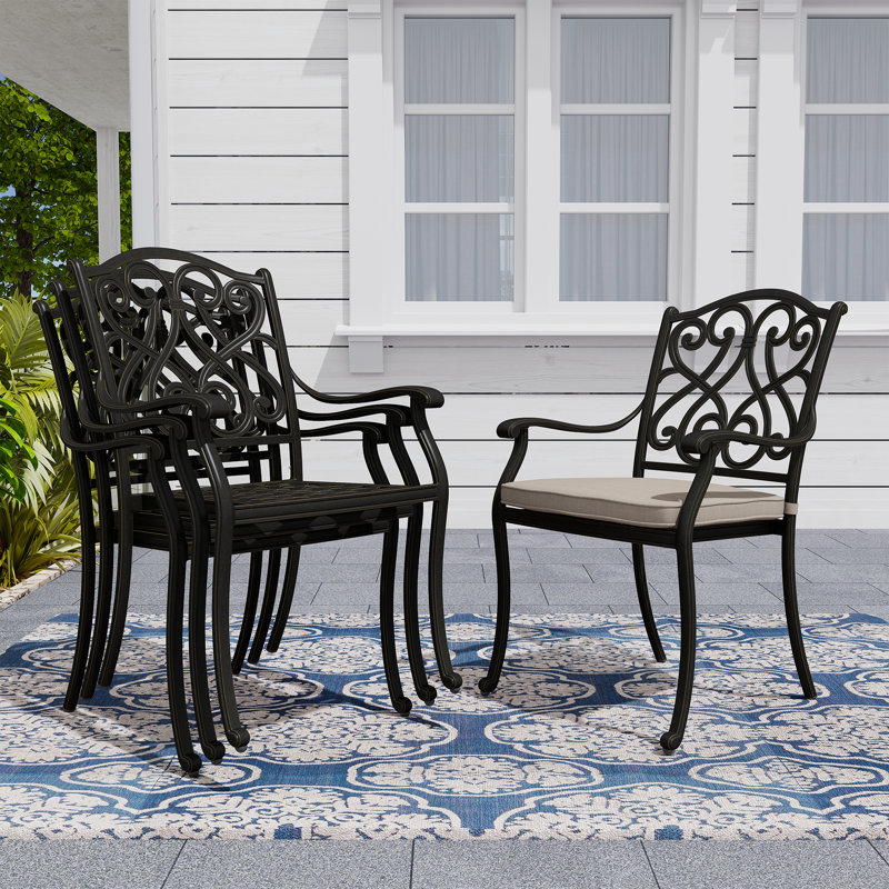 Fauteuil de patio empilable en aluminium avec coussin Gwyneth, Beige
