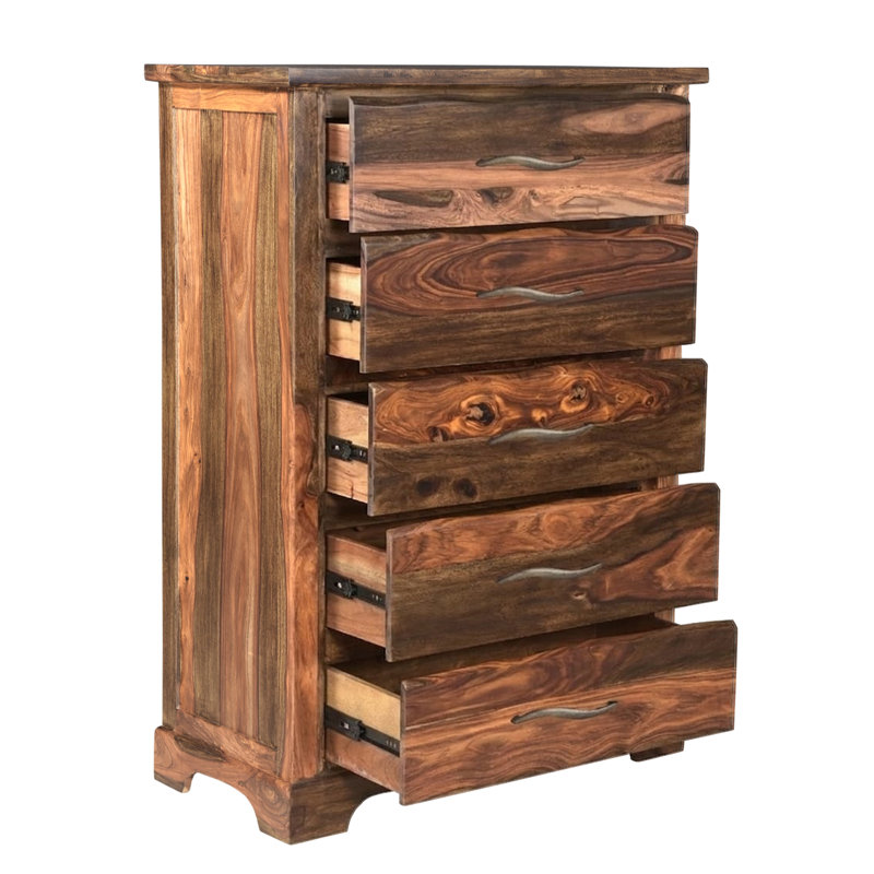 Chaliyah Solid Wood 36 " W 5 - Drawer Dresser, Walnut