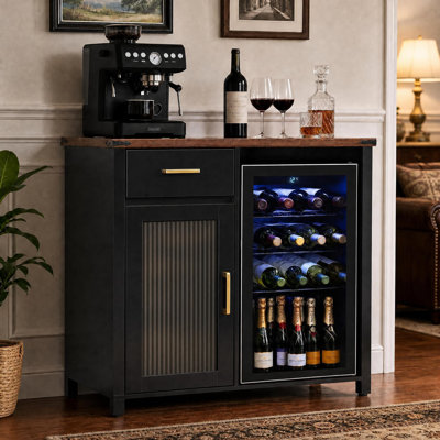 Armoire à café avec espace réfrigérateur, mini support de réfrigérateur, noir