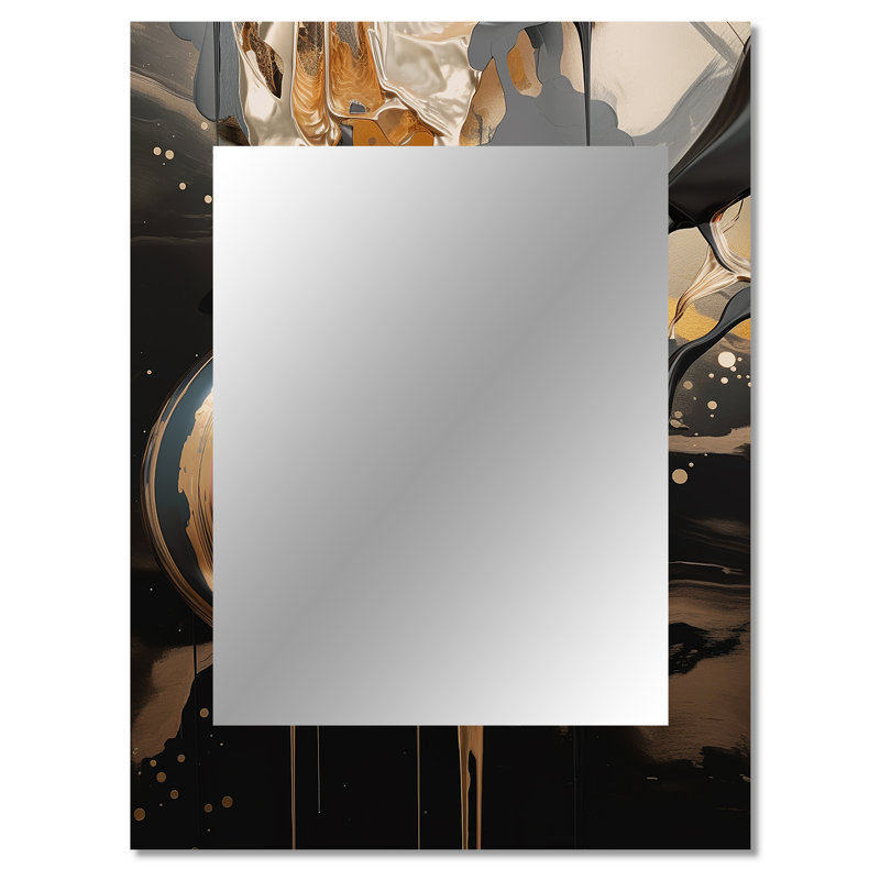 Or et marbre noir Mirage IV - miroir en marbre, miroir mural décoratif doré, impression d'art en métal, 40 po x 30 po