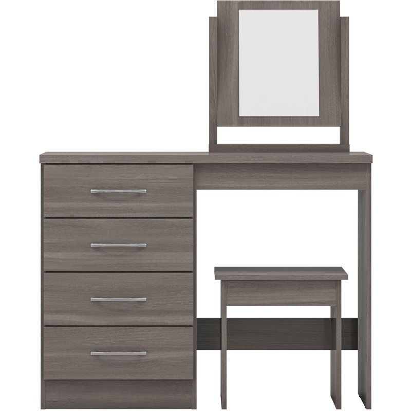 Cascio Dressing Table Set with Mirror, Black Wood Grain