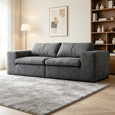 Dark Grey Modern Modular Square Arm Loveseat Sofa With Wide Armrests, Removable Washable Cushions