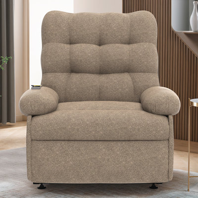 Breathable Fabric Recliner With Remote Control And Side Pockets, Reclining Chair Electric Sofas With Adjustable Backrest And Footrest
