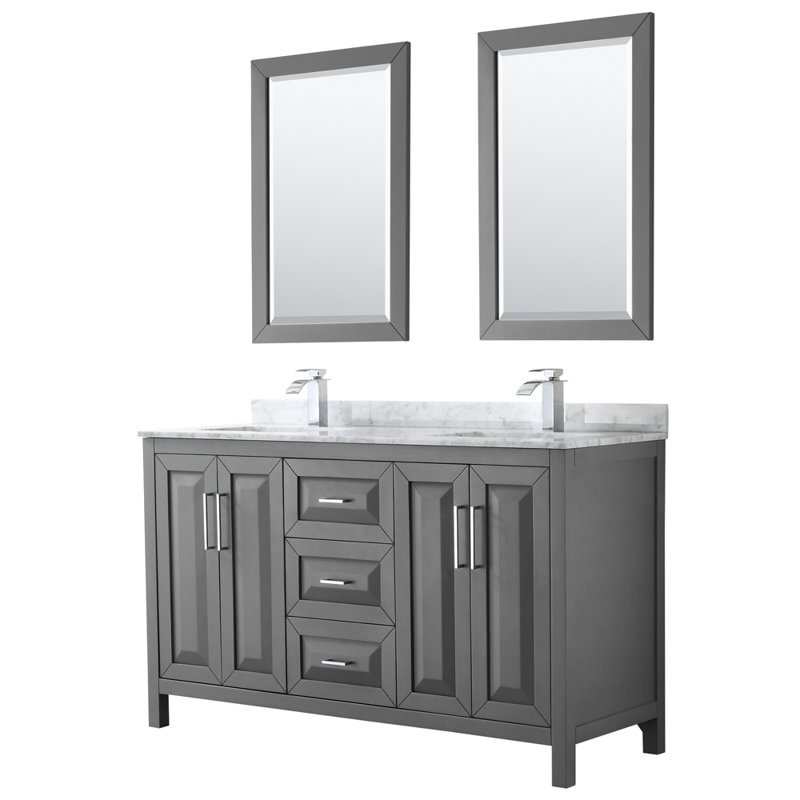 Daria 60'' W Double Vanity, White, White Cultured Marble, Polished Chrome