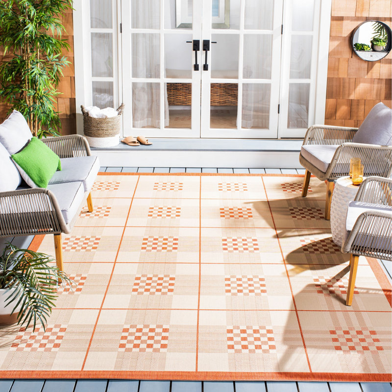 Debriana Performance Plaid Indoor/Outdoor Area Rug, Rectangle 6'7" x 9'6"