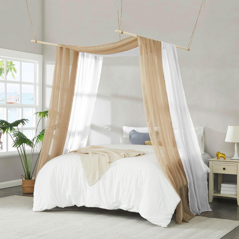 2 Bed Canopy Curtains Bundle. Canopy Bed Curtains Available in Sizes and Many Colors, White/White, Queen