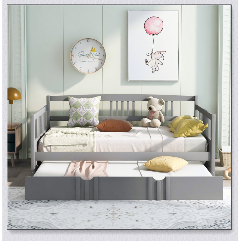Lit de jour avec couchette en bois, Gris, Complet/Double
