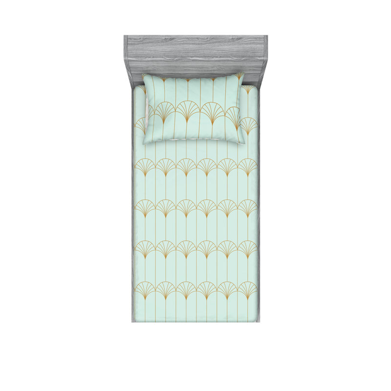 Microfiber Geometric Sheet Set, Twin Sheet Set with 1 Pillowcase, Mint Green