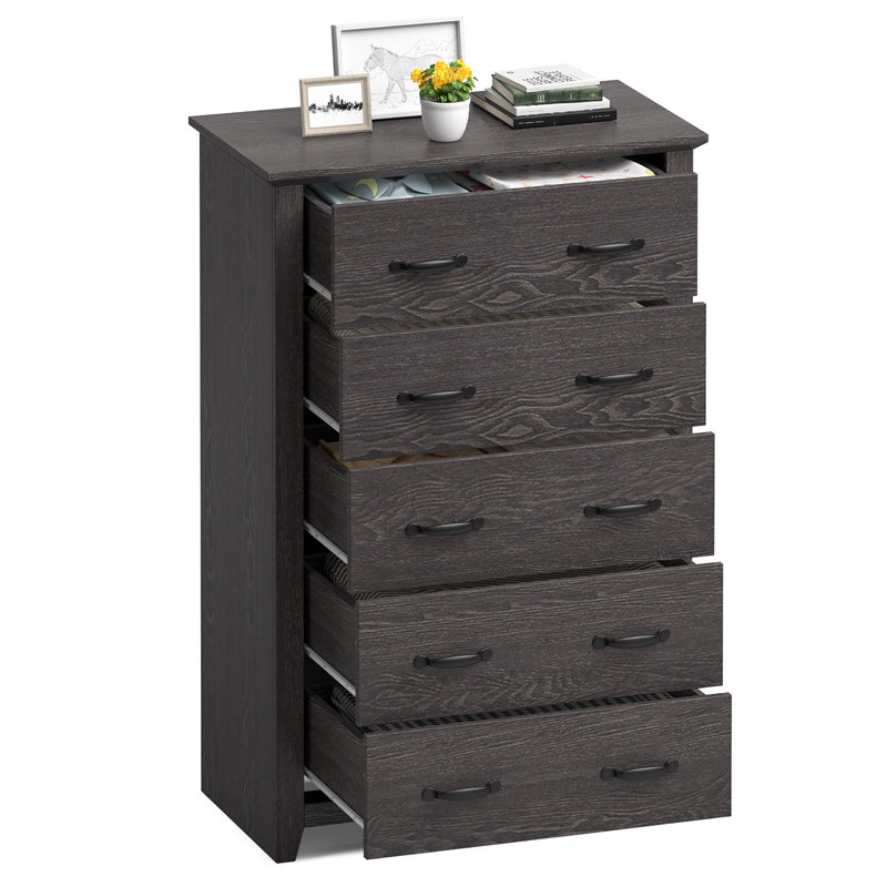 Commode 5 tiroirs Airlee, Gris foncé