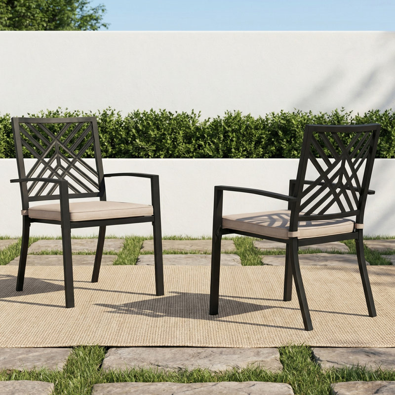  Stackable Patio Chairs with cushions Iron Patio Dining Chairs Set of 2