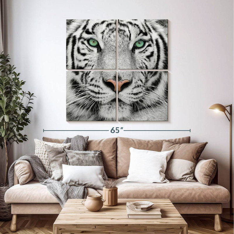 Tigre blanc aux yeux verts Brampt, H 45 po x l 45 po