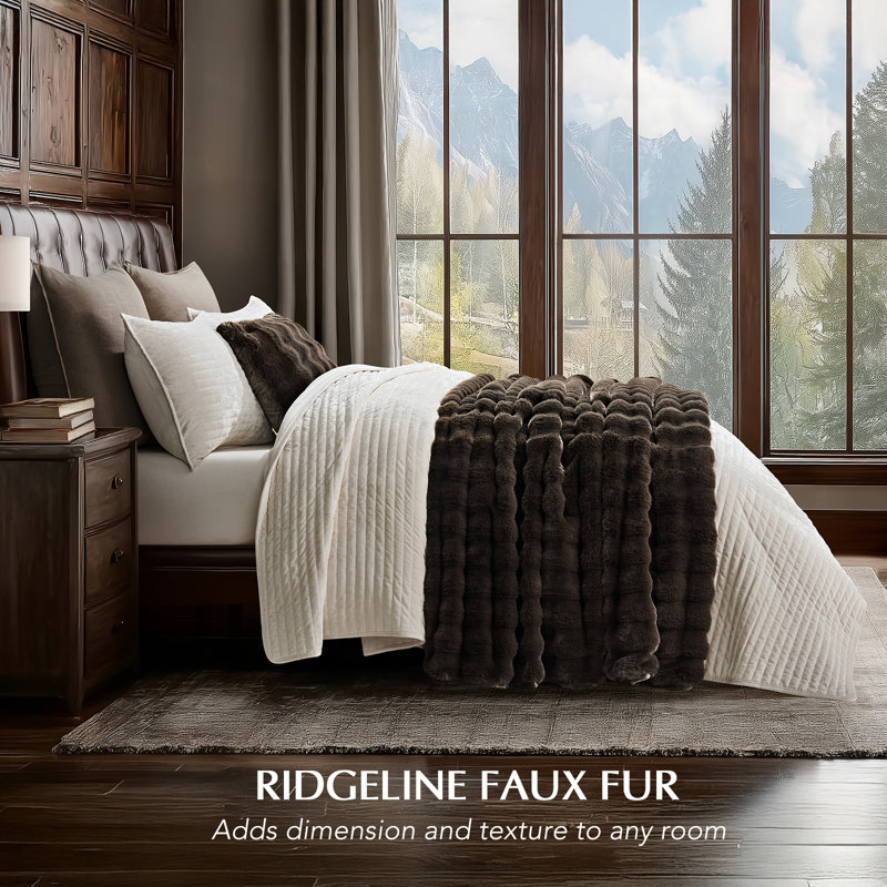 Ridgeline Faux Fur Throw Blanket, 80" L x 60" W, Dark Brown