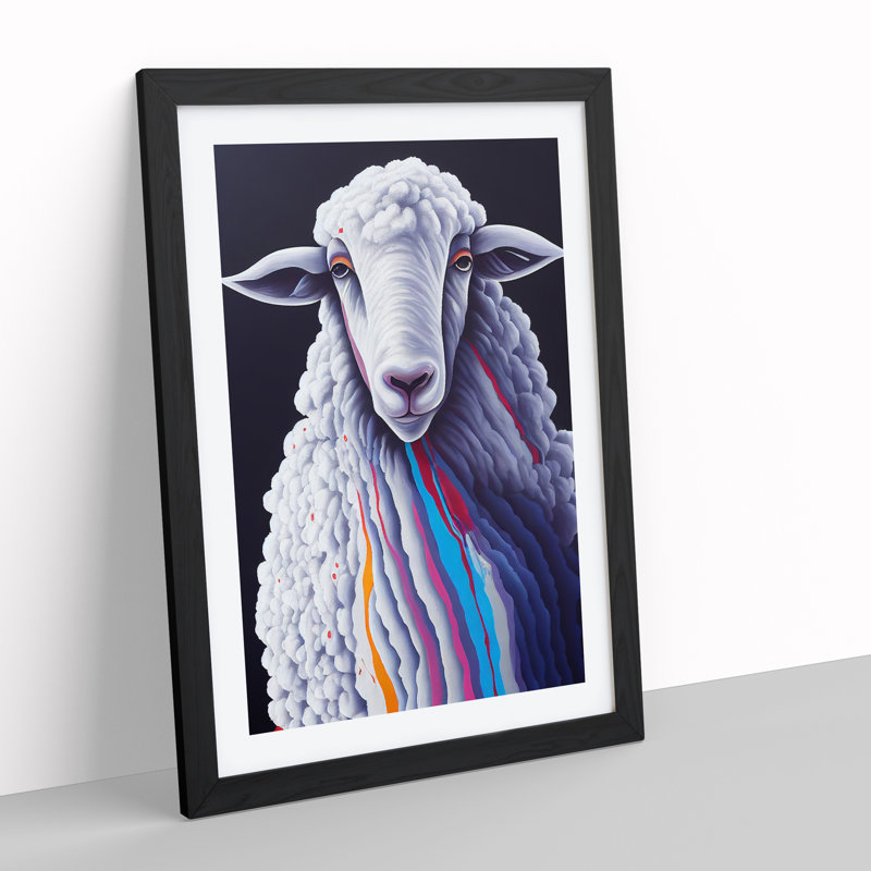 Colours Of The Sheep - Single Picture Frame Painting, 64cm H x 46cm W x 2cm D, Black Framed