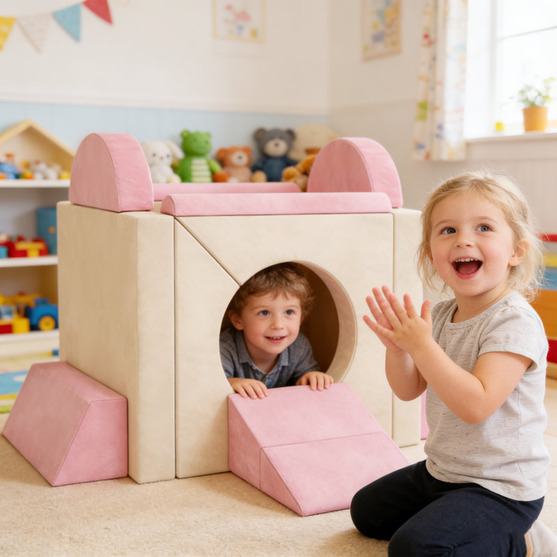 HOMCOM 130cm W Climbing Blocks, Pink/Cream