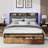 Metal Platform Bed Frame with Velvet Button-Tufted Headboard, 2 Storage Drawers, LED Light & USB Charging Port, Heavy Duty, Brown Wooden Panel, No Box Spring Needed-623376535